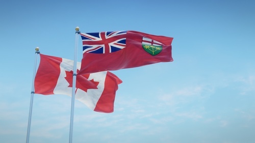Canada and Ontario Flag Flying in the wind 